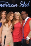 AMERICAN IDOL: Season 10 runner-up Lauren Alaina with the judges on AMERICAN IDOL airing Thursday, March 8 (8:00-9:00 PM ET/PT) on FOX. CR: Michael Becker / FOX. L-R: Steven Tyler, Jennifer Lopez, Lauren Alaina and Randy Jackson. CR: Michael Becker / FOX.