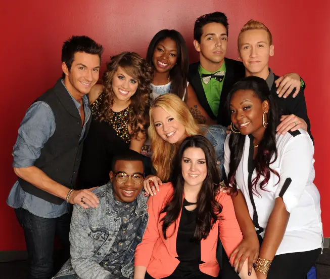 AMERICAN IDOL: TOP 9: Clockwise from left: Paul Jolley, Angie Miller, Amber Holcomb, Lazaro Arbos, Devin Velez, Candice Glover, Kree Harrison, Janelle Arthur and Burnell Taylor.  CR: Frank Micelotta. Copyright: FOX.