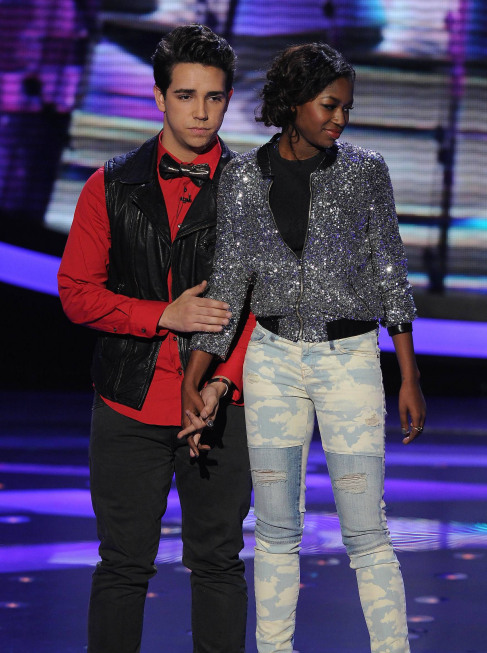 AMERICAN IDOL: Lazaro Arbos (L) is eliminated on AMERICAN IDOL Thursday, April 11 (8:00-9:00 PM ET/PT) on FOX. Also pictured: Amber Holcomb. CR: Ray Mickshaw / FOX. Copyright: FOX.