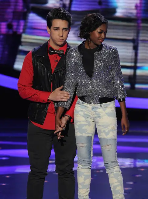 AMERICAN IDOL: Lazaro Arbos (L) is eliminated on AMERICAN IDOL Thursday, April 11 (8:00-9:00 PM ET/PT) on FOX. Also pictured: Amber Holcomb. CR: Ray Mickshaw / FOX. Copyright: FOX.