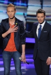 AMERICAN IDOL: Devin Velez (L) is eliminated on AMERICAN IDOL airing Thursday, March 28 (8:00-9:00 PM ET/PT) on FOX. Also pictured: Ryan Seacrest (R). CR: Michael Becker / FOX. Copyright: FOX.