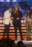 AMERICAN IDOL XIII: L-R: Ryan Seacrest, Caleb Johnson and Jena Irene on AMERICAN IDOL XIII at the NOKIA THEATRE L.A. LIVE airing Tuesday, May 20 (8:00-10:00 PM ET / PT) on FOX. CR: Michael Becker / FOX. Copyright 2014 / FOX Broadcasting.