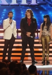 AMERICAN IDOL XIII: L-R: Ryan Seacrest, Caleb Johnson and Jena Irene on AMERICAN IDOL XIII at the NOKIA THEATRE L.A. LIVE airing Tuesday, May 20 (8:00-10:00 PM ET / PT) on FOX. CR: Michael Becker / FOX. Copyright 2014 / FOX Broadcasting.