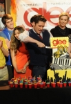 GLEE: The GLEE cast celebrates during the GLEE 100th Episode on Monday, Feb. 24 in Los Angeles,CA. (Pictured L-R) Chord Overstreet, Melissa Benoist, Kevin McHale, Blake Jenner, Jenna Ushkowitz, Matthew Morrison, Jane Lynch Dianna Agron, Becca Tobin, Alex Newell and Amber Riley. CR: Frank Micelotta/FOX