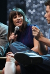 GLEE: Matthew Morrison (L), Lea Michele (C) and Cory Monteith (R) answer questions at a Q&A panel on set for the 300th musical performance of GLEE on Wednesday, Oct. 26th. ©2011 Fox Broadcasting Co. CR: Adam RoseFOX