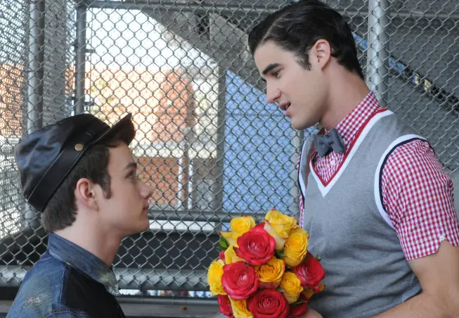 GLEE: Kurt (Chris Colfer, L) and Blaine (Darren Criss, R) share a moment in the "Asian F" episode of GLEE airing Tuesday, Oct. 4 (8:00-9:00 PM ET/PT) on FOX.  Â©2011 Fox Broadcasting Co. Cr: Mike Yarish/FOX