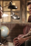 GLEE: Blaine (Darren Criss, L) chats with Sam (Chord Overstreet, R) in the "Bash" episode of GLEE airing Tuesday, April 8 (8:00-9:00 PM ET/PT) on FOX. ©2014 Fox Broadcasting Co. CR: Tyler Golden/FOX