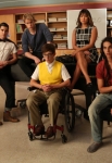 GLEE: The glee club gets its new song assignment in the "Britney 2.0" episode of GLEE airing Thursday, Sept. 20 (9:00-10:00 PM ET/PT) on FOX. Pict ured L-R: Alex Newell, Darren Chris, Chord Overstreet, Kevin McHale, Jenna Ushkowitz, Samuel Larsen and Melissa Benoist. ©2012 Fox Broadcasting Co. Cr: Adam Rose/FOX