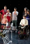 GLEE: Blaine (Darren Criss, L) performs with the glee club in the "Dance With Somebody" episode of GLEE airing Tuesday, April 24 (8:00-9:00 PM ET/PT) on FOX. Also pictured L-R: Amber Riley, Cory Monteith, Dianna Agron, Naya Rivera, Harry Shum Jr., Samuel Larsen, Kevin McHale, Lea Michele, Heather Morris, Jenna Ushkowitz and Chord Overstreet. ©2012 Fox Broadcasting Co. Cr: Adam Rose/FOX