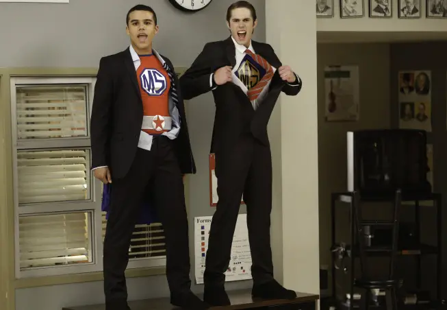 GLEE: Jake (Jacob Artist, L) and Ryder (Blake Jenner, R) perform in the all- new