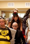 GLEE: The glee club members join a superhero club in the all-new "Dynamic Duets" episode of GLEE airing Thanksgiving night Thursday, Nov. 22 (9:00-10:00 PM ET/PT) on FOX. Pictured L-R: Heather Morris, Lauren Potter, Chord Overstreet (back), Jenna Ushkowitz, Kevin McHale (Front), Samuel Larsen (back) and Vanessa Lengies. ©2012 Fox Broadcasting Co. CR: Adam Rose/FOX