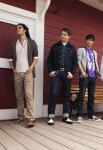 GLEE: Pictured L-R: Artie (Kevin McHale), Joe (Samuel Larsen), Rory (Damian McGuinty), Mike (Harry Shum Jr.), Blaine (Darren Criss), Puck (Mark Salling) and Kurt (Chris Colfer) say goodbye to Rachel as she heads to New York in the "Goodbye" season finale episode of GLEE airing Tuesday, May 22 (9:00- 10:00 PM ET/PT) on FOX. Â©2012 Fox Broadcasting Co. CR: Adam Rose/FOX