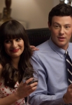 GLEE: Rachel (Lea Michele, L) and Finn (Cory Monteith, R) have dinner with her dads in the "Heart" episode of GLEE airing Tuesday, Feb. 14 (8:00-9:00 PM ET/PT) on FOX. ©2012 Fox Broadcasting Co. CR: Adam Rose/FOX