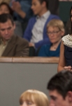 GLEE: Rachel (Lea Michele) watches the competition during sectionals in the "Hold on to Sixteen" episode of GLEE airing Tuesday, Dec. 6 (8:00-9:00 PM ET/PT) on FOX. ©2011 Fox Broadcasting Co. Cr: Adam Rose/FOX