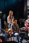 GLEE: The Glee club get their next assignment in the "Lights Out" episode of GLEE airing Thursday, April 25 (9:00-10:00 PM ET/PT) on FOX. Pictured L-R: Jenna Ushkowitz, Kevin McHale, Chord Overstreet, Darren Criss, Melissa Benoist, Jacob Artist, Alex Newell (not shown), Becca Tobin and Blake Jenner. Â©2013 Fox Broadcasting Co. CR: Eddy Chen/FOX