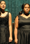GLEE: Santana (Naya Rivera, L) and Mercedes (Amber Riley, R) perform the 300th musical performance of GLEE in the "Mash Off" episode airing Tuesday, Nov. 15 (8:00-9:00 PM ET/PT on FOX. © Fox Broadcasting Co. Cr: Frank Micelotta/FOX