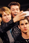 CR: Andrew Macpherson for TV Guide Magazine Chord Overstreet (second from left), suffering from a case of laryngitis, was feeling low energy but still clowned around with (from left) Harry Shum Jr. (Mike), Damian McGinty (Rory), Darren Criss (Blaine) and Kevin McHale (Artie).