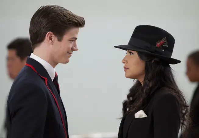 GLEE: Sebastian (guest star Grant Gustin, L) and Santana (Naya Rivera, R) perform in the "Michael" episode of GLEE airing Tuesday, Jan. 31 (8:00-9:00 PM ET/PT) on FOX. ©2012 Fox Broadcasting Co. CR: Adam Rose/FOX