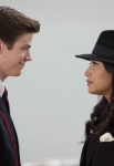 GLEE: Sebastian (guest star Grant Gustin, L) and Santana (Naya Rivera, R) perform in the "Michael" episode of GLEE airing Tuesday, Jan. 31 (8:00-9:00 PM ET/PT) on FOX. ©2012 Fox Broadcasting Co. CR: Adam Rose/FOX