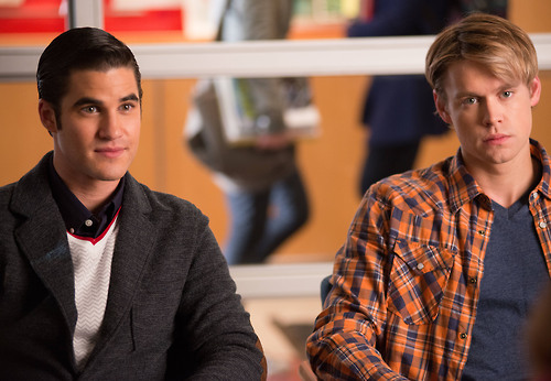 GLEE: Blaine (Darren Criss, L) and Sam (Chord Overstreet, R) seek advice from Emma in the "Naked" episode of GLEE airing Thursday, Jan. 31 (9:00-10:00 PM ET/PT) on FOX. Â©2013 Fox Broadcasting Co. CR: Eddy Chen/FOX