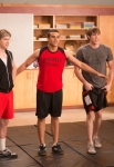 GLEE: The glee club puts together a calendar photo shoot to raise money for Regionals in the "Naked" episode of GLEE airing Thursday, Jan. 31 (9:00-10:00 PM ET/PT) on FOX. Pictured L-R: Samuel Larsen, Chord Overstreet, Jacob Artist, Blake Jenner and Darren Criss. ©2013 Fox Broadcasting Co. CR: Eddy Chen/FOX