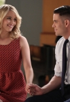 GLEE: Quinn (Dianna Agron, L) and Puck (Mark NAME, R) perform in the "New Directions" episode of GLEE airing Tuesday, March 25 (9:00-10:00 PM ET/PT) on FOX. Â©2014 Broadcasting Co. CR: Tyler Golden/FOX