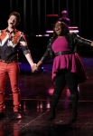 GLEE: Kurt (Chris Colfer, L) and Mercedes (Amber Riley, R) perform in the "New Directions" episode of GLEE airing Tuesday, March 25 (9:00-10:00 PM ET/PT) on FOX. Â©2014 Broadcasting Co. CR: Tyler Golden/FOX