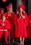 GLEE: L-R: Blaine (Darren Criss), Artie (Kevin McHale), Sam (Chord Overstreet), Tina (Jenna Ushkowitz) and Becky (Lauren Potter) graduate in the "New Directions" episode of GLEE airing Tuesday, March 25 (9:00-10:00 PM ET/PT) on FOX. Â©2014 Broadcasting Co. CR: Eddy Chen/FOX