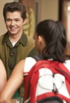 GLEE: Brittany (Heather Morris, L) and Santana (Naya Rivera, R) chat with Rory (guest star "The Glee Project" winner, Damian McGinty, C) in the "Pot O' Gold" episode of GLEE airing Tuesday, Nov. 1 (8:00-9:00 PM ET/PT) on FOX. ©2011 Fox Broadcasting Co. Cr: Adam Rose/FOX