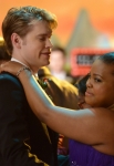 GLEE: Sam (Chord Overstreet, L) and Mercedes (Amber Riley, R) share a dance in the "Prom-asaurus" episode of GLEE airing Tuesday, May 8 (8:00-9:00 PM ET/PT) on FOX. ©2012 Fox Broadcasting Co. Cr: Mike Yarish/FOX
