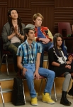 GLEE: Tina bumps her head and sees Mike (Harry Shum Jr., top L) as Joe, Rory (Damian McGinty, top R) as Sam, Joe (Samuel Larsen, bottom L) as Mike and Rachel (Lea Michele, bottom R) as Tina in the first hour of a special two-hour "Props/Nationals" episode of GLEE airing Tuesday, May 15 (8:00-10:00 PM ET/PT) on FOX. ©2012 Fox Broadcasting Co. Cr: Mike Yarish/FOX