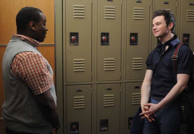 GLEE: Wade ("The Glee Project" finalist Alex Newell, L) confides in Kurt (Chris Colfer, R) in the "Saturday Night Glee-ver" episode of GLEE airing Tuesday, April 17 (8:00-9:00 PM ET/PT) on FOX. ©2012 Fox Broadcasting Co. Cr: Adam Rose/FOX