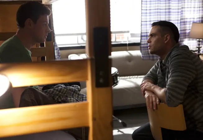 GLEE: Finn (Cory Monteith, L) and Puck (Mark Salling, R) chat in the "Sweet Dreams" episode of GLEE airing Thursday, April 18 (9:00-10:00 PM ET/PT) on FOX. ©2013 Fox Broadcasting Co. Cr: Adam Rose/FOX