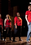 GLEE: Rachel (Lea Michele, R) performs with Artie (Kevin McHale, L), Kurt (Chris Colfer, second from L), Tina (Jenna Ushkowitz, third from L), Mercedes (Amber Riley, fourth from L) and Finn (Cory Monteith, fifth from L) in the "Sweet Dreams" episode of GLEE airing Thursday, April 18 (9:00-10:00 PM ET/PT) on FOX. ©2013 Fox Broadcasting Co. Also Pictued Darren Criss and Lauren Potter. Cr: Adam Rose/FOX