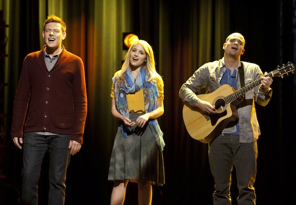 GLEE: McKinley High's alumni perform in the "Thanksgiving" episode of GLEE airing Thursday, Nov. 29 (9:00-10:00 PM ET/PT) on FOX. Pictured L-R: Cory Monteith, Dianna Agron and Mark Salling.  Â©2012 Fox Broadcasting Co. CR: Adam Rose/FOX