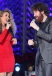 LOS ANGELES, CA - DECEMBER 02: Singers Haley Reinhart (L) and Casey Abrams perform at the 4th Annual Holiday Tree Lighting at L.A. LIVE on December 2, 2011 in Los Angeles, California. (Photo by Jesse Grant/WireImage) *** Local Caption *** Haley Reinhart;Casey Abrams;