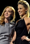 LOS ANGELES, CA - DECEMBER 04: Actresses Jayma Mays and Dianna Agron speak onstage at The Trevor Project's 2011 Trevor Live! held at The Hollywood Palladium on December 4, 2011 in Los Angeles, California. (Photo by Lester Cohen/WireImage) *** Local Caption *** Jayma Mays;Dianna Agron;