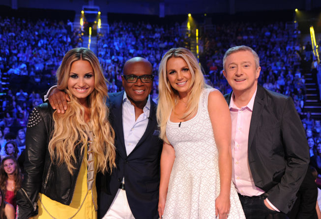 THE X FACTOR: L-R: Judges Demi Lovato, L.A. Reid, Britney Spears and Louis Walsh (filling in for Simon Cowell) at THE X FACTOR: CR: Ray Mickshaw / FOX