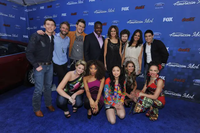 AMERICAN IDOL: AMERICAN IDOL Finalists (Clockwise from Left) Scott McReery, Paul McDonald, James Durbin, Jacob Lusk, Karen Rodriguez, Casey Abrams, Pia Toscano, Stefano Langone, Naima Adedapo, Haley Reinhart, Thia Megia, Ashthon Jones and Lauren Alaina arrive on the red carpet at the AMERICAN IDOL TOP 13 FINALIST PARTY on Thursday, March 3 at The Grove in Los Angeles, CA.
