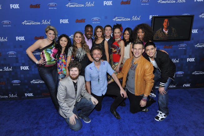 AMERICAN IDOL: AMERICAN IDOL Finalists (Clockwise from Left) Lauren Alaina, Thia Megia, Hayley Reinhart, Jacob Lusk, Karen Rodriguez, Scott McReery, Naima Adedapo, Pia Toscano, Ashthon Jones, Stefano Langone, James Durbin, Paul McDonald and Casey Abrams arrive on the red carpet at the AMERICAN IDOL TOP 13 FINALIST PARTY on Thursday, March 3 at The Grove in Los Angeles, CA.