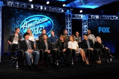 2016 FOX WINTER TCA: (L-R) Season 14 Winner Nick Fradiani, Season 10 Runner-Up Lauren Alaina, Season 10 Winner Scotty McCreery, Season 8 Winner Kris Allen, Season 7 Winner David Cook, Season 6 Winner Jordin Sparks, Season 2 Winner Ruben Studdard, Executive Producer Trish Kinane, Judges Harry Connick, Jr., Jennifer Lopez, Keith Urban, Host Ryan Seacrest and Mentor Scott Borchetta during the AMERICAN IDOL panel at the Langham Hotel, Friday, Jan. 15 in Pasadena, CA. CR: Frank Micelotta/FOX