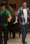 GLEE: Mike (Harry Shum Jr., L) and Finn (Cory Monteith, R) perform in the super-sized 90 minute "Born This Way" episode of GLEE airing Tuesday, April 26 (8:00-9:30 PM ET/PT) on FOX. ©2011 Fox Broadcasting Co. CR: Adam Rose/FOX