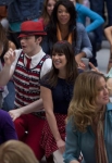 GLEE: Lauren (Ashley Fink, L), Kurt (Chris Colfer, second from L) and Mike (Harry Shum, R) perform for Rachel (Leah Michele, third from L) in the super-sized 90 minute "Born This Way" episode of GLEE airing Tuesday, April 26 (8:00-9:30 PM ET/PT) on FOX. ©2011 Fox Broadcasting Co. CR: Adam Rose/FOXBroadcasting Co. CR: Adam Rose/FOX