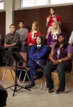 GLEE: Rachel (Lea Michele, C) makes a suggestion to the glee club in the "Comeback" episode of GLEE airing Tuesday, Feb. 15 (8:00-9:01 PM ET/PT) on FOX. Pictured bottom row L-R: Naya Rivera, Chord Overstreet, Jenna Ushkowitz, Amber Riley and Kevin McHale. Top row L-R: Ashley Fink, Mark Salling, Harry Shum Jr., Dianna Agron, Heather Morris and Cory Monteith. ©2011 Fox Broadcasting Co. CR: Adam Rose/FOX