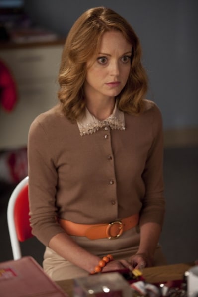 GLEE: Emma (Jayma Mays) is questioned by Sue in the "Grilled Cheesus" episode of GLEE airing Tuesday, Oct. 5 (8:00-9:00 PM ET/PT) on FOX. ©2010 Fox Broadcasting Co. CR: Adam Rose/FOX
