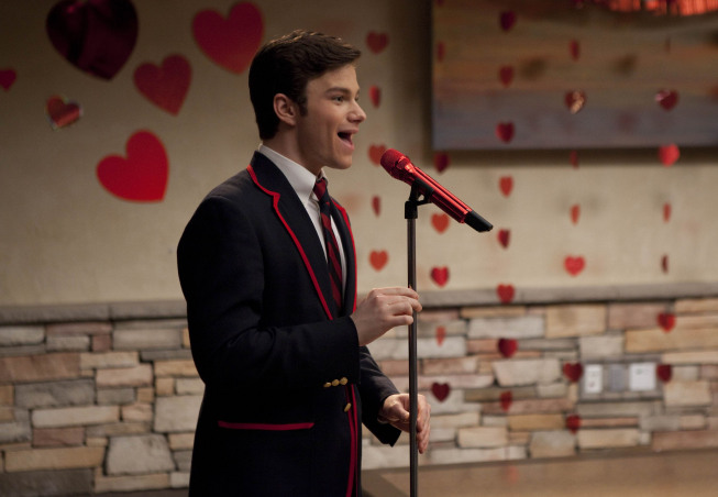 GLEE: Kurt (Chris Colfer) performs on Valentine's Day in the "Silly Love Songs" episode of GLEE airing Tuesday, Feb. 8 (8:00-9:00 PM ET/PT) on FOX. Â©2011 Fox Broadcasting Co. CR: Adam Rose/FOX
