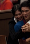 GLEE: Tina (Jenna Ushkowitz, L) and Mike (Harry Shum Jr., R) share a moment in the "Silly Love Songs" episode of GLEE airing Tuesday, Feb. 8 (8:00-9:00 PM ET/PT) on FOX. Â©2011 Fox Broadcasting Co. CR: Adam Rose/FOX