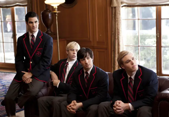 GLEE: Blaine (guest star Darren Criss, L) and the Warblers recruit Kurt in the "Special Education" episode of GLEE airing Tuesday Nov. 30 (8:00-9:00 PM ET/PT) on FOX. Â©2010 Fox Broadcasting Co. CR: Justin Lubin/FOX