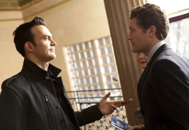 GLEE: Will (Matthew Morrison, R) chats with his rival Dustin Goolsby (guest star Cheyenne Jackson, L) at Sectionals in the "Special Education" episode of GLEE airing Tuesday Nov. 30 (8:00-9:00 PM ET/PT) on FOX. Â©2010 Fox Broadcasting Co. CR: Justin Lubin/FOX