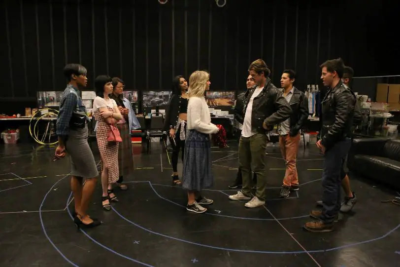 GREASE: LIVE: (L-R): Keke Palmer, Carly Rae Jepsen, Kether Donohue, Vanessa Hudgens, Julianne Hough, Carlos PenaVega, Aaron Tveit, David Del Rio and Andrew Call rehearse for GREASE: LIVE airing LIVE Sunday, Jan. 31, 2016 (7:00-10:00 PM ET live/PT tape-delayed) on FOX. Cr: Jordin Althaus/FOX